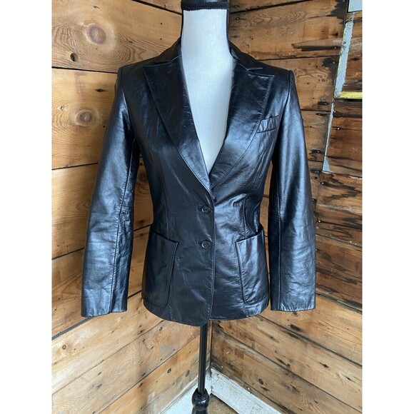 Vintage 90s Express Leather Blazer/Jacket Womens 1/2 Blank Leather Y2K EUC